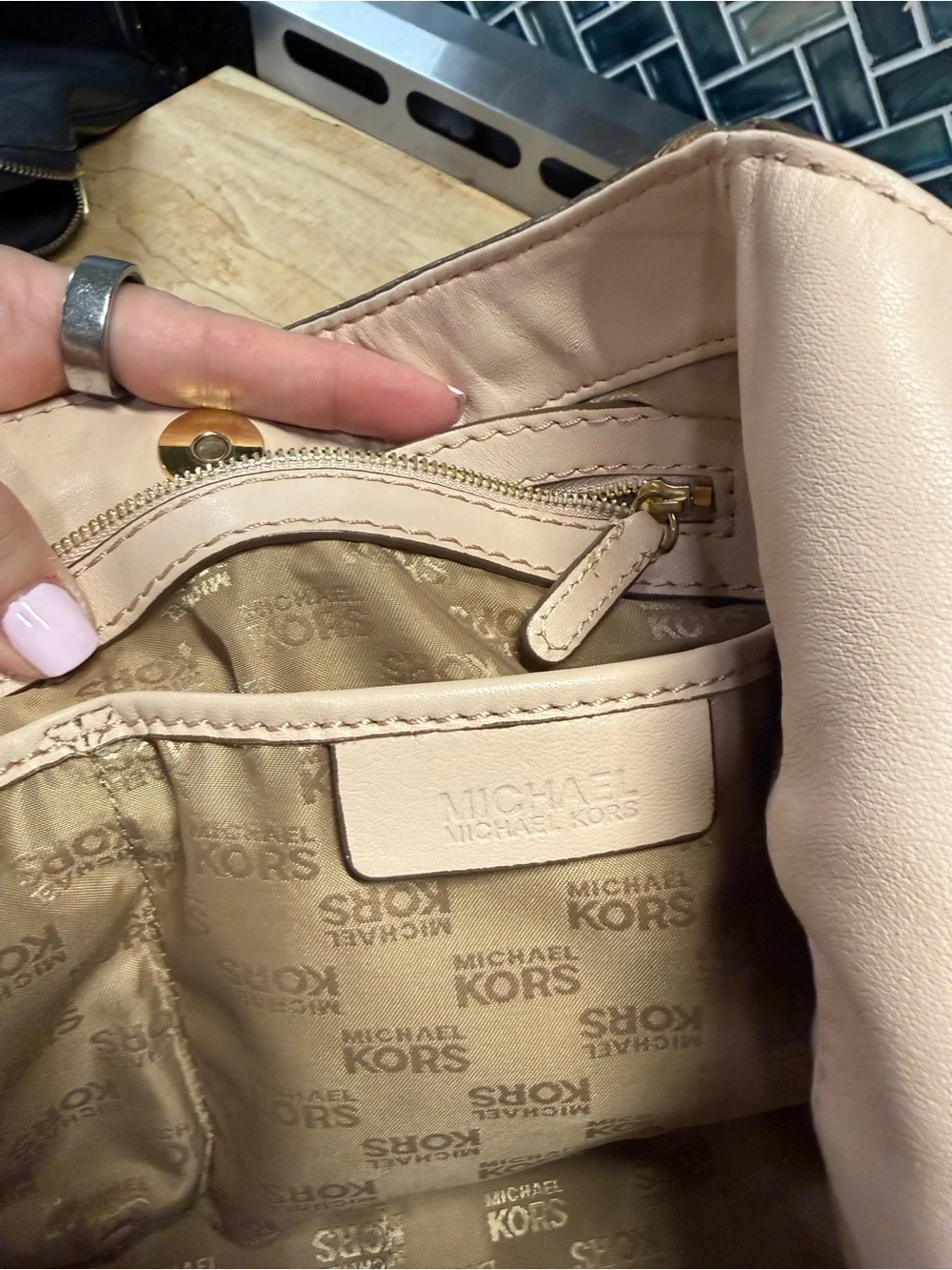 Michael Kors Blush Leather Tassel Hobo with Gold Eyelets